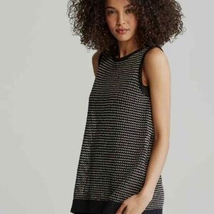 Eileen Fisher Elegant Black blue  Knit TankTop tunic linen & organic cotton